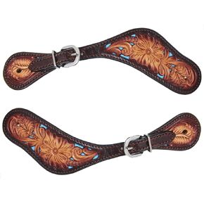 CHALLENGER Horse Western Tack Floral Turquoise Inlay Leather Adjustable Boot Spur Straps 74FK18 in Saudi Arabia