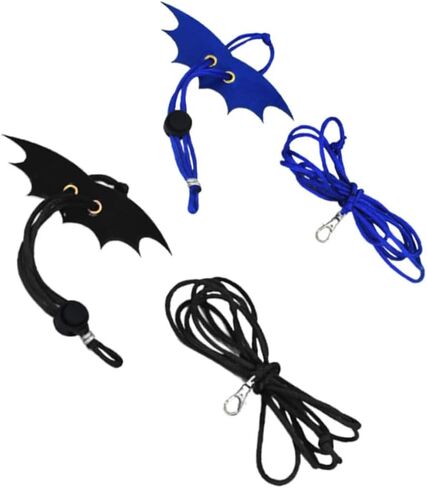 Generic 2PCS Adjustable Reptile Leash with Wing Design Small Animal Harness Rope for Lizards and Bearded Dragons Outdoor Walking Accessories in Medium Black and Small Blue in Saudi Arabia