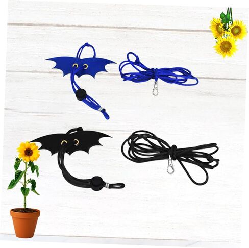 Generic 2PCS Adjustable Reptile Leash with Wing Design Small Animal Harness Rope for Lizards and Bearded Dragons Outdoor Walking Accessories in Medium Black and Small Blue in Saudi Arabia