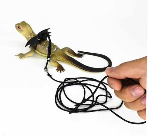 Generic 2PCS Adjustable Reptile Leash with Wing Design Small Animal Harness Rope for Lizards and Bearded Dragons Outdoor Walking Accessories in Medium Black and Small Blue in Saudi Arabia
