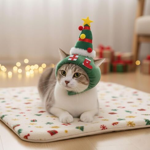 Christmas Tree Hat for Cat Pet, Headband Christmas Cat Hat with Star and Pompoms for Xmas Cosplay Costume Kitten Puppy Party Dress Up Accessories, Cosplay Party Clothing for Small Cat Dog in Saudi Arabia