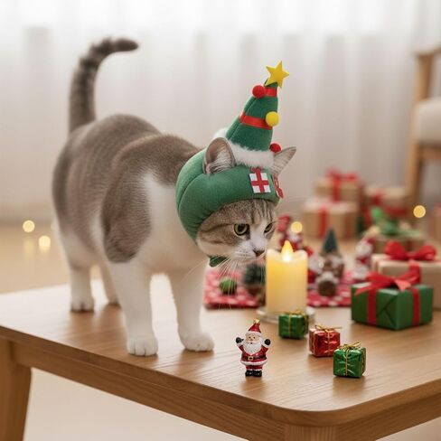 Christmas Tree Hat for Cat Pet, Headband Christmas Cat Hat with Star and Pompoms for Xmas Cosplay Costume Kitten Puppy Party Dress Up Accessories, Cosplay Party Clothing for Small Cat Dog in Saudi Arabia