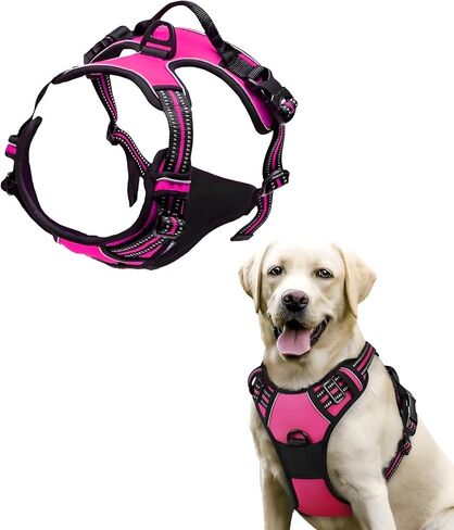 Dog Harness, No-Pull Pet Harness with 2 Leash Clips, Adjustable Soft Padded Dog Vest, Reflective No-Choke Pet Oxford Vest with Easy Control Handle for Large Dogs, Black in Saudi Arabia