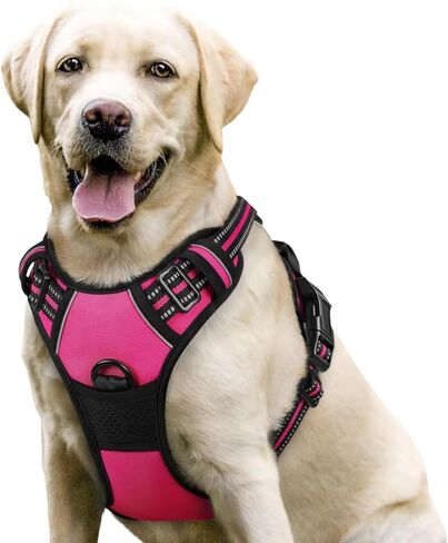Dog Harness, No-Pull Pet Harness with 2 Leash Clips, Adjustable Soft Padded Dog Vest, Reflective No-Choke Pet Oxford Vest with Easy Control Handle for Large Dogs, Black in Saudi Arabia