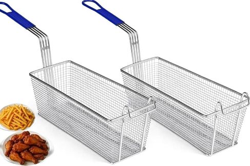 Deep Fryer Basket | 2 Pack | Commercial Grade | 13" x 6.5" x 6" | Nickel Plated Iron | Professional Kitchen Fry Basket | Perfect for Heavy Duty Restaurant Use in Saudi Arabia