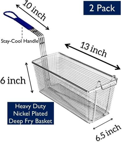 Deep Fryer Basket | 2 Pack | Commercial Grade | 13" x 6.5" x 6" | Nickel Plated Iron | Professional Kitchen Fry Basket | Perfect for Heavy Duty Restaurant Use in Saudi Arabia