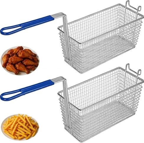 Deep Fryer Basket | 2 Pack | Commercial Grade | 13" x 6.5" x 6" | Nickel Plated Iron | Professional Kitchen Fry Basket | Perfect for Heavy Duty Restaurant Use in Saudi Arabia