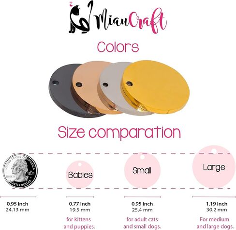 Super Customizable Pet Tags ID for Cats & Dogs | Cat tag: Durable Stainless Steel. Custom Engraved Dog Tags for Collars, Harnesses & Leashes | Many Fonts & Design (Champagne, Round) in Saudi Arabia