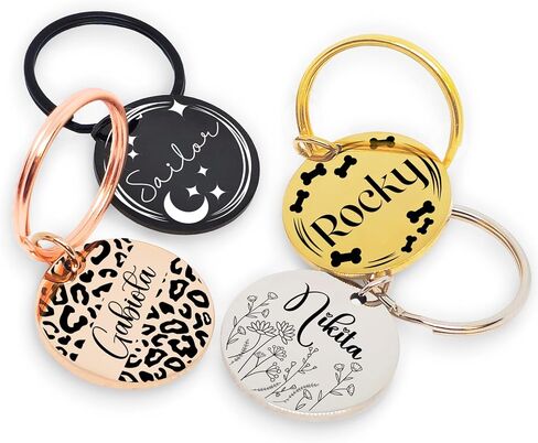 Super Customizable Pet Tags ID for Cats & Dogs | Cat tag: Durable Stainless Steel. Custom Engraved Dog Tags for Collars, Harnesses & Leashes | Many Fonts & Design (Champagne, Round) in Saudi Arabia