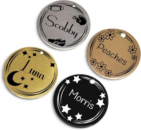 Super Customizable Pet Tags ID for Cats & Dogs | Cat tag: Durable Stainless Steel. Custom Engraved Dog Tags for Collars, Harnesses & Leashes | Many Fonts & Design (Champagne, Round) in Saudi Arabia
