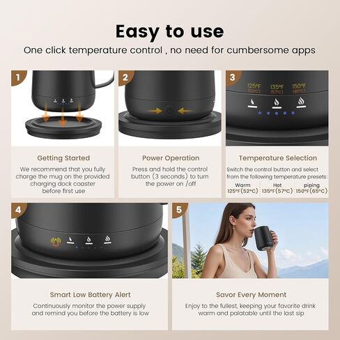 Smart Self Heating Coffee Mug,14oz Temperature Control Coffee Mug,Hot up to 150°F,Rechargeable Heated Coffee Mug,Up to 6H Battery Life,Coffee Cup Warmer,Great Gift for Coffee Lovers,Dad,Mom (Black) in Saudi Arabia
