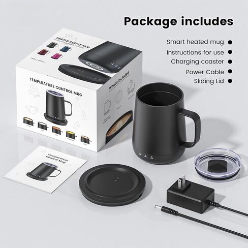 Smart Self Heating Coffee Mug,14oz Temperature Control Coffee Mug,Hot up to 150°F,Rechargeable Heated Coffee Mug,Up to 6H Battery Life,Coffee Cup Warmer,Great Gift for Coffee Lovers,Dad,Mom (Black) in Saudi Arabia