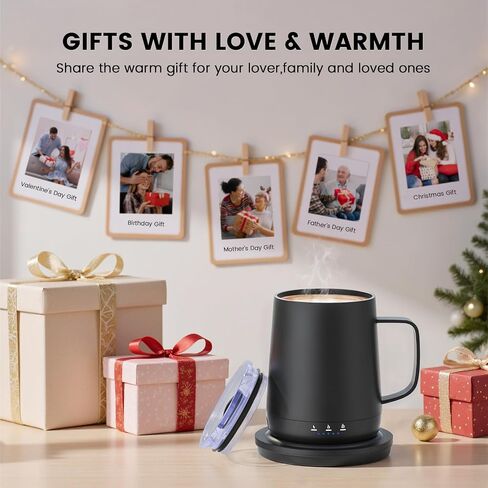 Smart Self Heating Coffee Mug,14oz Temperature Control Coffee Mug,Hot up to 150°F,Rechargeable Heated Coffee Mug,Up to 6H Battery Life,Coffee Cup Warmer,Great Gift for Coffee Lovers,Dad,Mom (Black) in Saudi Arabia