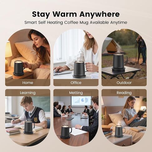Smart Self Heating Coffee Mug,14oz Temperature Control Coffee Mug,Hot up to 150°F,Rechargeable Heated Coffee Mug,Up to 6H Battery Life,Coffee Cup Warmer,Great Gift for Coffee Lovers,Dad,Mom (Black) in Saudi Arabia
