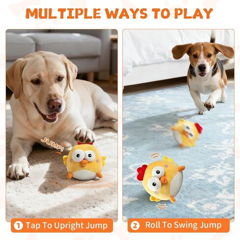 Interactive Dog Toy Ball for Small Dogs, Rechargeable Chicken Bounce Ball with Upgrade Removable Zipper for Large Dogs, Squeaky Move Jump Toy for Pets Keep Busy, No Loud Music (Yellow Chicken) in Saudi Arabia