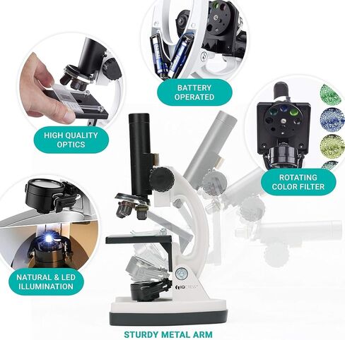 AmScope - M40-PS25W IQCREW من مجهر ممتاز للأطفال مكون من 85+ قطعة وكاميرا ملونة ومجموعة برامج تفاعلية للأطفال مع مجموعة شرائح احترافية مُجهزة مكونة من 25 قطعة in Saudi Arabia