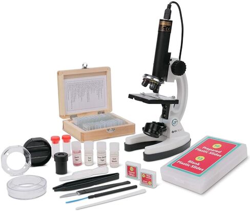 AmScope - M40-PS25W IQCREW من مجهر ممتاز للأطفال مكون من 85+ قطعة وكاميرا ملونة ومجموعة برامج تفاعلية للأطفال مع مجموعة شرائح احترافية مُجهزة مكونة من 25 قطعة in Saudi Arabia