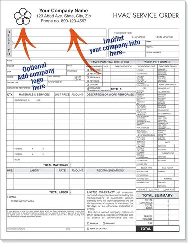 NextDayLabels - HVAC Service Order Invoice & Repair Detail Form, 3 Part Carbonless (100 Sets) Letter Size Forms in Kuwait