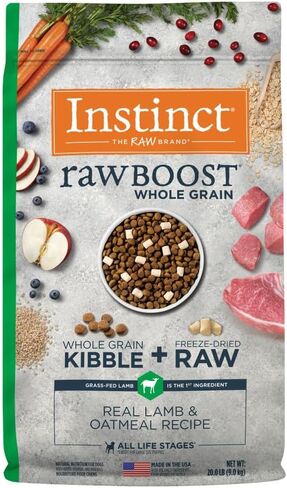 Instinct Raw Boost، طعام الكلاب الجاف الطبيعي مع قطع مجففة بالتجميد، نسبة عالية من البروتين، وصفة الحبوب الكاملة - الدجاج الحقيقي والأرز البني، كيس 20 رطل in Kuwait