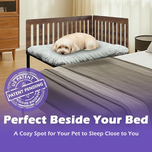 Beside Dog Bed,2 Panel Adjustable Height Dog Bunk Beds,40.1''x28.1'' Metal Dogs Bed Frame with Cushion,Large in Kuwait