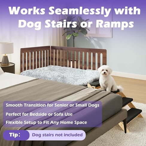 Beside Dog Bed,2 Panel Adjustable Height Dog Bunk Beds,40.1''x28.1'' Metal Dogs Bed Frame with Cushion,Large in Kuwait