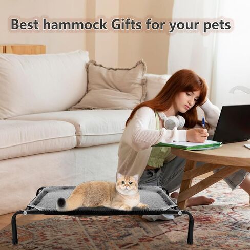 Elevated Cat Hammock Bed, Pet Hammock Bed Easy Assembly with Removable Washable Mesh, Suitable for Young Cats and Dogs in Saudi Arabia