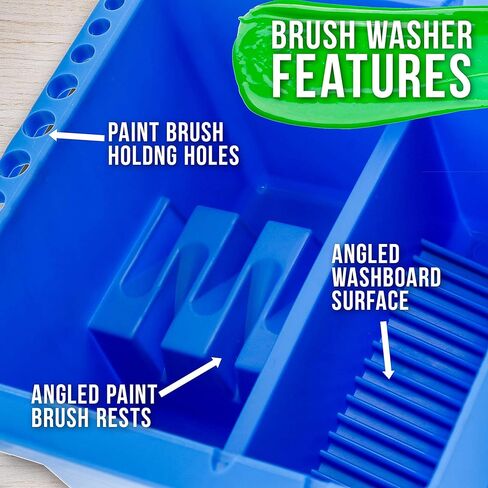U.S. Art Supply Paint Brush Cleaner Washer, 16 Hole Paintbrush Holder, 18 Palette Wells Paint Tray, 3 Cleaning Basins, Acrylic, Watercolor, Oil, Painting Accessories in Kuwait