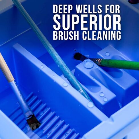 U.S. Art Supply Paint Brush Cleaner Washer, 16 Hole Paintbrush Holder, 18 Palette Wells Paint Tray, 3 Cleaning Basins, Acrylic, Watercolor, Oil, Painting Accessories in Kuwait