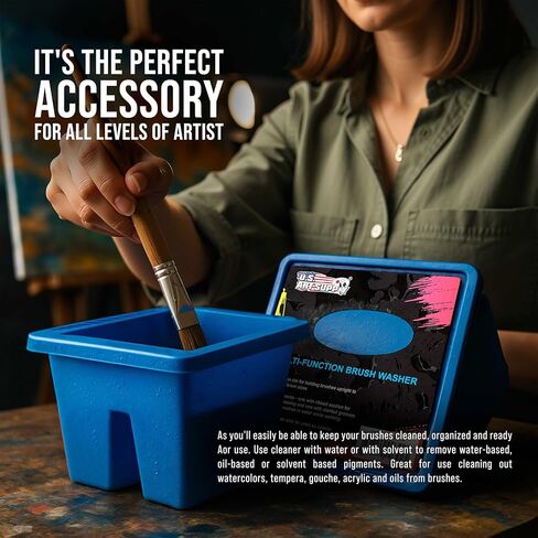 U.S. Art Supply Paint Brush Cleaner Washer, 16 Hole Paintbrush Holder, 18 Palette Wells Paint Tray, 3 Cleaning Basins, Acrylic, Watercolor, Oil, Painting Accessories in Kuwait