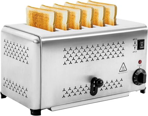 محمصة خبز كهربائية مكونة من 6 شرائح من الفولاذ المقاوم للصدأ، محمصة خبز كهربائية تجارية مع صينية فتات ومحمصة خبز مؤقت للمطبخ المنزلي ومطعم الخبز (3 أوضاع/1650 وات) in Kuwait