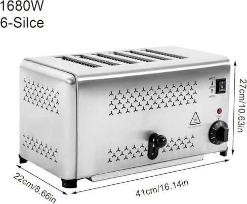 محمصة خبز كهربائية مكونة من 6 شرائح من الفولاذ المقاوم للصدأ، محمصة خبز كهربائية تجارية مع صينية فتات ومحمصة خبز مؤقت للمطبخ المنزلي ومطعم الخبز (3 أوضاع/1650 وات) in Kuwait