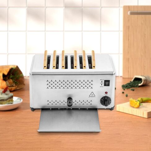 محمصة خبز كهربائية مكونة من 6 شرائح من الفولاذ المقاوم للصدأ، محمصة خبز كهربائية تجارية مع صينية فتات ومحمصة خبز مؤقت للمطبخ المنزلي ومطعم الخبز (3 أوضاع/1650 وات) in Kuwait