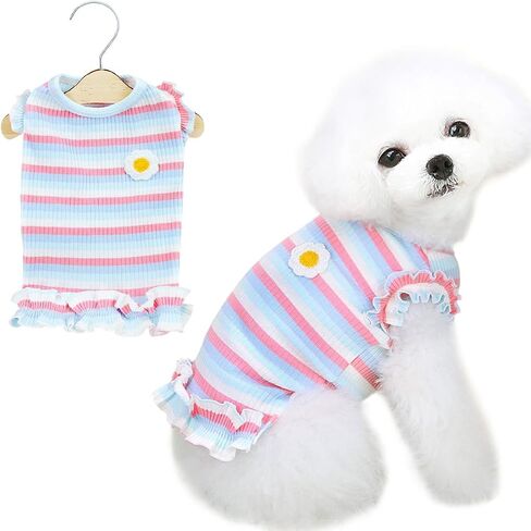 Dog Shirts Floral Striped Dog Clothes for Small Dogs Flutter Sleeveless Cotton T Shirt Puppy Pet Outfit Vest Purple Size XL in Kuwait