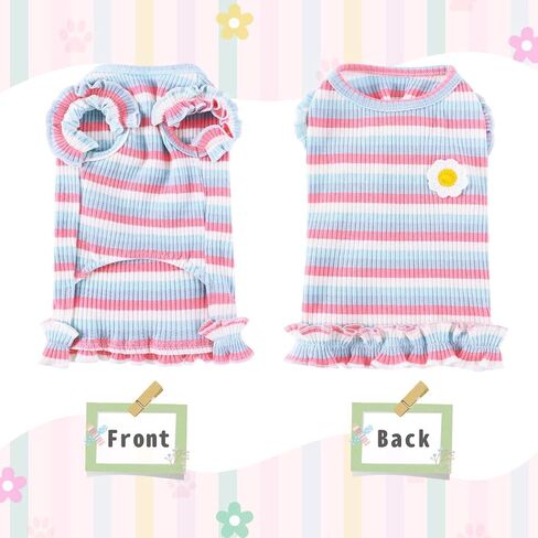 Dog Shirts Floral Striped Dog Clothes for Small Dogs Flutter Sleeveless Cotton T Shirt Puppy Pet Outfit Vest Purple Size XL in Kuwait