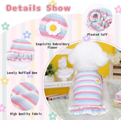 Dog Shirts Floral Striped Dog Clothes for Small Dogs Flutter Sleeveless Cotton T Shirt Puppy Pet Outfit Vest Purple Size XL in Kuwait