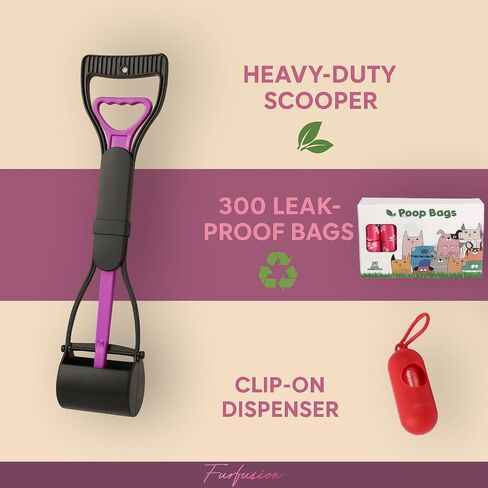 Poop Scooper for Dogs with 300 Bags & Dispenser - 32" Long Handle Heavy Duty Dog Poop Scooper - Portable Waste Jaw Rake for Grass & Gravel - No Bending Pet Waste Remover in Saudi Arabia