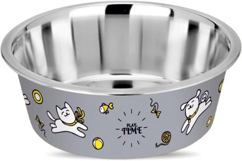 Stainless Steel Dog Bowls | Cat Bowls (Set of 2) - Anti Skid Dog Water Bowl | Cat Water Bowl - Dishwasher Safe - 13oz / 400ml – 12.3cm (Pale Turquoise Playtime Print) in Saudi Arabia