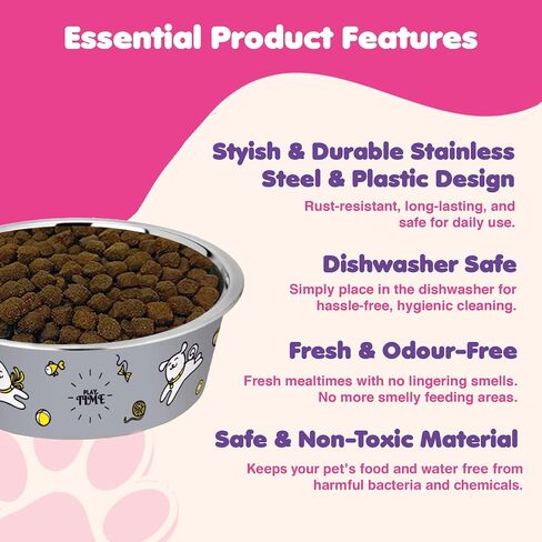 Stainless Steel Dog Bowls | Cat Bowls (Set of 2) - Anti Skid Dog Water Bowl | Cat Water Bowl - Dishwasher Safe - 13oz / 400ml – 12.3cm (Pale Turquoise Playtime Print) in Saudi Arabia