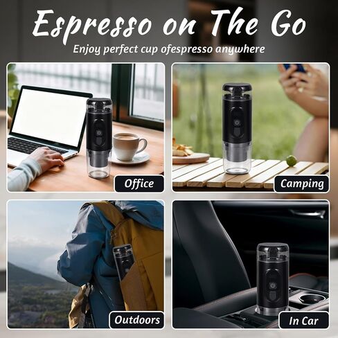 ماكينة اسبريسو محمولة، ماكينة صنع القهوة الكهربائية للسفر مع تسخين ذاتي ومنفذ USB-C، ضغط عالي 20 بار، متوافقة مع كبسولات القهوة والأرضيات (NS&DG) للتخييم، والمركبات الترفيهية، والمكتب، والسيارة in Kuwait