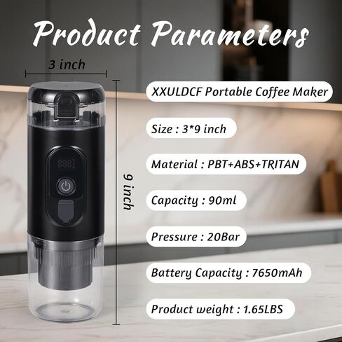 ماكينة اسبريسو محمولة، ماكينة صنع القهوة الكهربائية للسفر مع تسخين ذاتي ومنفذ USB-C، ضغط عالي 20 بار، متوافقة مع كبسولات القهوة والأرضيات (NS&DG) للتخييم، والمركبات الترفيهية، والمكتب، والسيارة in Kuwait