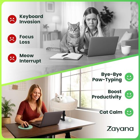 Zayana Cat Desk Bed - 360° Rotating & Adjustable Height Cat Bed Desk Mount with Soft Faux Fur Washable Cover, Space Saver Hammock for Home Office & Gaming Table, Stability Tested to 45lb, Grey in Saudi Arabia