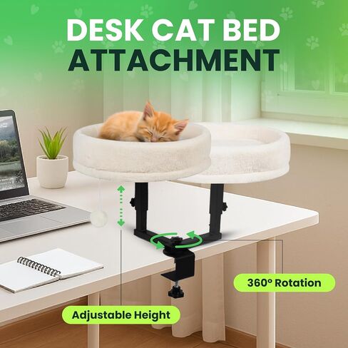 Zayana Cat Desk Bed - 360° Rotating & Adjustable Height Cat Bed Desk Mount with Soft Faux Fur Washable Cover, Space Saver Hammock for Home Office & Gaming Table, Stability Tested to 45lb, Grey in Saudi Arabia