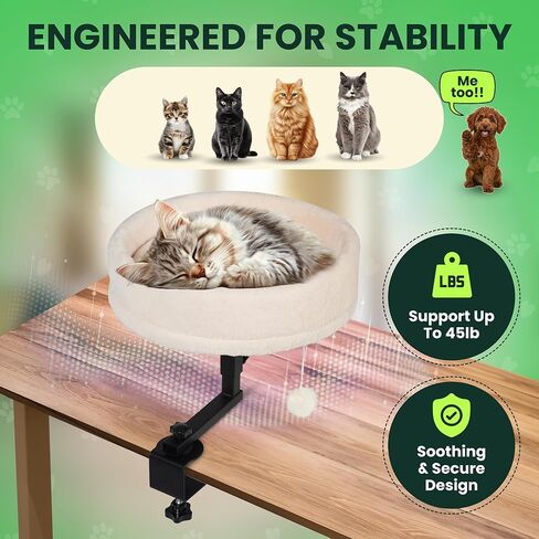 Zayana Cat Desk Bed - 360° Rotating & Adjustable Height Cat Bed Desk Mount with Soft Faux Fur Washable Cover, Space Saver Hammock for Home Office & Gaming Table, Stability Tested to 45lb, Grey in Saudi Arabia