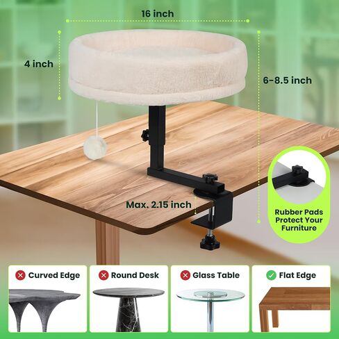 Zayana Cat Desk Bed - 360° Rotating & Adjustable Height Cat Bed Desk Mount with Soft Faux Fur Washable Cover, Space Saver Hammock for Home Office & Gaming Table, Stability Tested to 45lb, Grey in Saudi Arabia