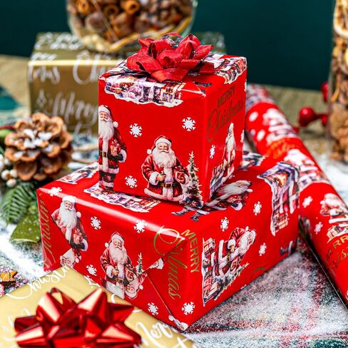 MAYPLUSS Christmas Wrapping Paper Roll - Mini Roll - 17.3 inch X 120 inch Per roll - 3 Different Red & Black Plaid Design (43.2 sq.ft.ttl) in Kuwait