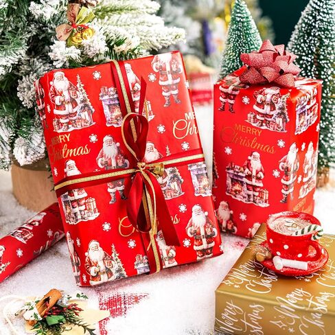 MAYPLUSS Christmas Wrapping Paper Roll - Mini Roll - 17.3 inch X 120 inch Per roll - 3 Different Red & Black Plaid Design (43.2 sq.ft.ttl) in Kuwait