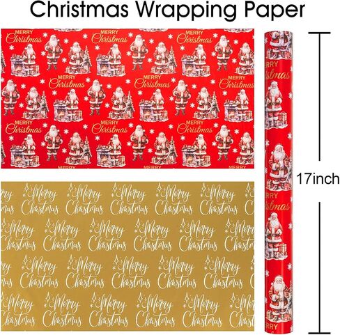 MAYPLUSS Christmas Wrapping Paper Roll - Mini Roll - 17.3 inch X 120 inch Per roll - 3 Different Red & Black Plaid Design (43.2 sq.ft.ttl) in Kuwait