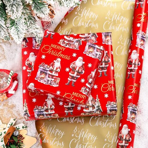 MAYPLUSS Christmas Wrapping Paper Roll - Mini Roll - 17.3 inch X 120 inch Per roll - 3 Different Red & Black Plaid Design (43.2 sq.ft.ttl) in Kuwait