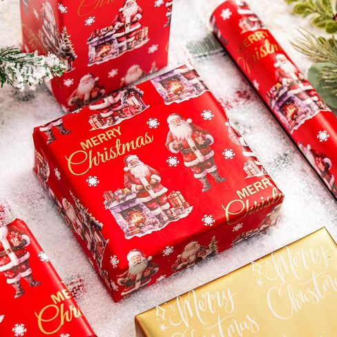 MAYPLUSS Christmas Wrapping Paper Roll - Mini Roll - 17.3 inch X 120 inch Per roll - 3 Different Red & Black Plaid Design (43.2 sq.ft.ttl) in Kuwait