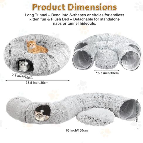 Cat Tunnel Christmas Tree Skirt, Cat Tunnel Bed for Indoor Cats with Hanging Ball, Soft Plush Cats Donut Cave with Washable Mat for Kittens, Rabbits, Puppies and Small Animals Christmas Decors, Grey in Saudi Arabia